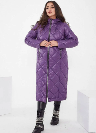 Зимняя женская куртка, пальто плащевка на синтепоне длинное батал 6 цветов  2plgu1070-256oве