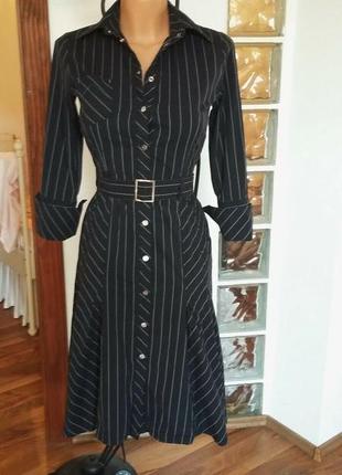 Karen millen платье в полоску стильное на поясе халат строгое