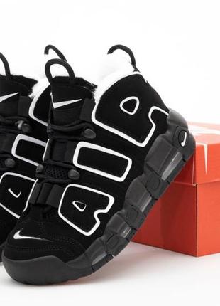 Зимние мужские кроссовки nike air more uptempo winter black white (мех) 40-41-42-43-44-45