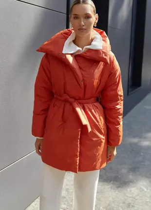 Оверсайз зимняя куртка с капюшоном тепла удлиненная куртка с поясом