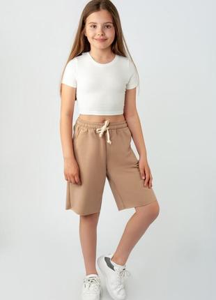 Шорты бермуды для девочек, подростковые спортивные широкие шорты удлиненные до колен7 фото