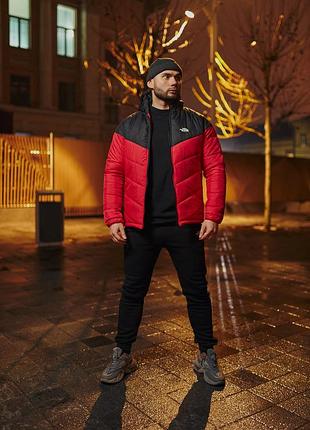 Комплект мужской tnf: куртка tnf красно-черная + штаны мужские из трехнитки утепленные tnf черные