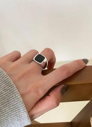 Кільце каблучка печатка перстень стерлінгове срібло s925 чорна емаль нове