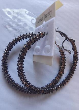 Серьги-кольца с черной цепочкой "fashion jewerly"