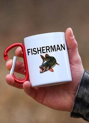 Кружка металева з карабіновою ручкою для рибака