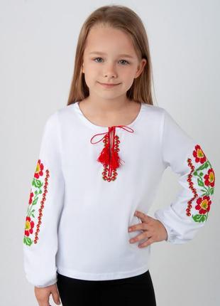 Біла вишиванка для дівчат, вишита сорочка трикотажна, белая вышиванка для девочки, гарна вишиванка з квітами,