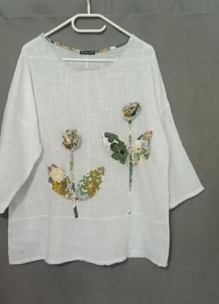 Легенька блузка зі льна та котону у білому та бежевих кольорах італія.