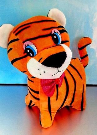 Мягкая игрушка тигренок новый рычит 25 см плюшевый бархатный тигр бант4 фото