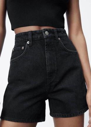 Базовые черные, графитовые джинсовые шорты бермуды zara