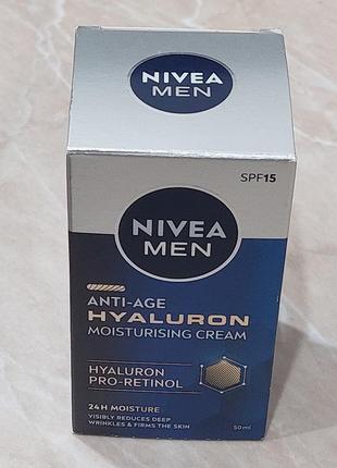 Антивозрастной увлажняющий крем для лица nivea men hyaluron с гиалуроновой кислотой,...