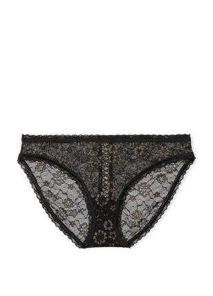Трусики бікіні мереживні victoria's secret shimmer lace lace-up bikini panty black shimmer2 фото