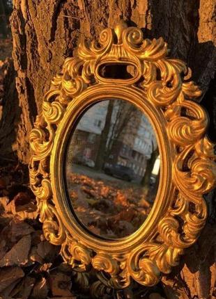 Зеркало зеркало люстерко настенное настольное винтажное ретро раритет старинное золотистое золотое вензели барокко рококо с узорами7 фото