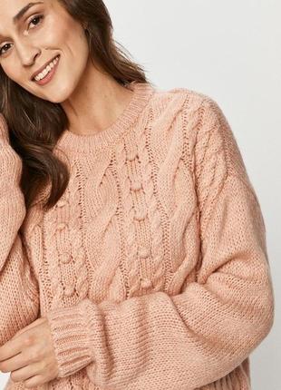 Теплий светр ніжно рожевий, светр з косичками