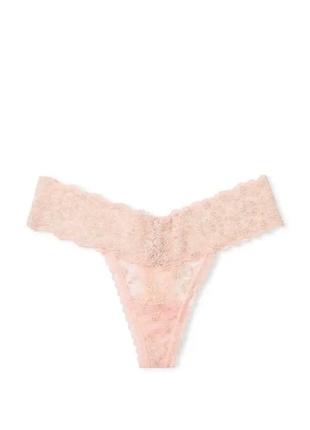 Трусики стрінги мереживні victoria's secret shimmer lace lace-up thong panty purest pink shimmer