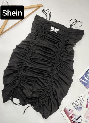 Платье женское мини со сборкой на бретелях от бренда shein l