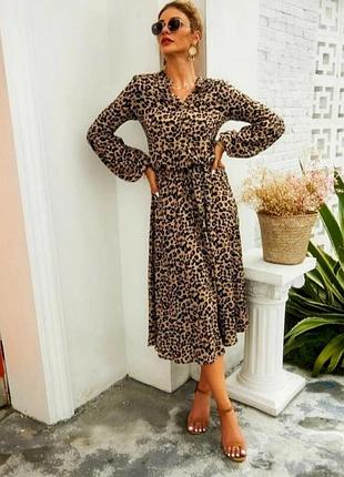 Женское платье-миди леопард shein