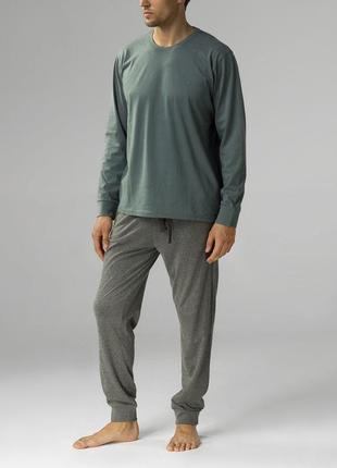 Піжама чоловіча футболка довгий рукав + штани з манжетами atlantic nmp-372 смарагд