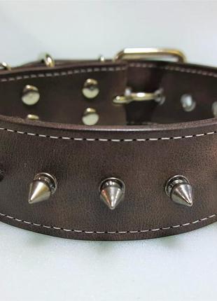 Кожаный ошейник с небольшими шипами m(30-44 см) lockdog коричневый (2000002398103)