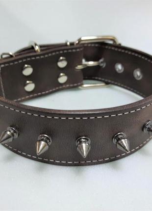 Кожаный ошейник с небольшими шипами m(30-44 см) lockdog коричневый (2000002398103)4 фото