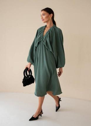 Жіноча якісна літня легка повітря зелена сукня міді муслін4 фото