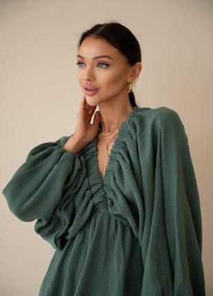 Жіноча якісна літня легка повітря зелена сукня міді муслін2 фото