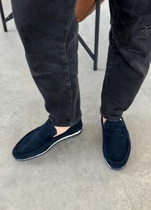 💙 замшеві темно-сині туфлі мокасини чоловічі натуральна шкіра і замша5 фото