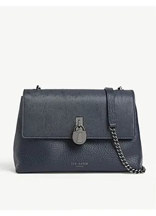 Брендовая сумка из натуральной кожи ted baker johanah pony hair and leather cross-body bag in dk-blue