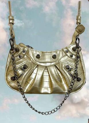 Новая золотистая мини сумка y2k с цепочкой