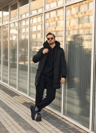 Чоловіча чорна стильна подовжена зимова куртка парка зима наложка накладений платіж3 фото