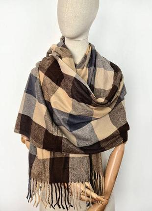 Шарф женский теплый в клетку коричневый