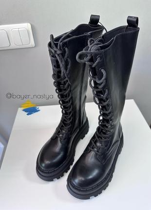 Черные высокие ботинки на шнуровке zara берцы сапоги зара 3005/2103 фото