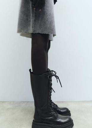 Черные высокие ботинки на шнуровке zara берцы сапоги зара 3005/2105 фото