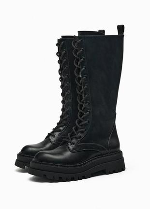 Черные высокие ботинки на шнуровке zara берцы сапоги зара 3005/2109 фото