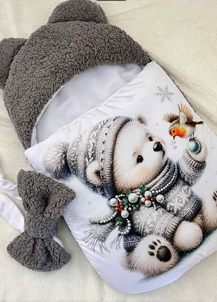 Спальник теплий для виписки та прогулянок для осінь або зиму плащовка / тедди