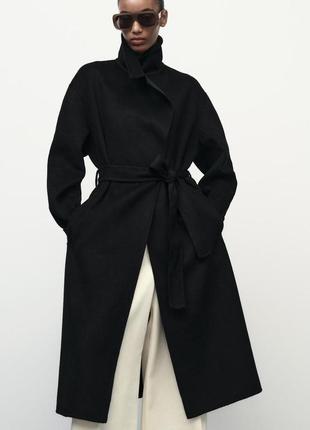 Пальто zara черное пальто с шерстью zara