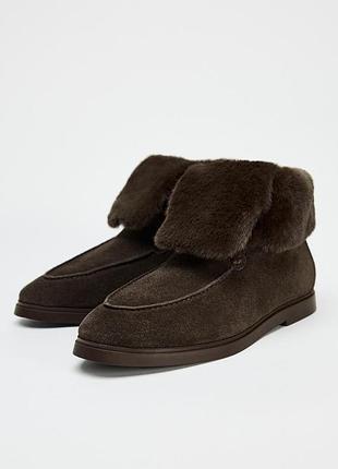Ботинки женские шоколадные с мехом zara new