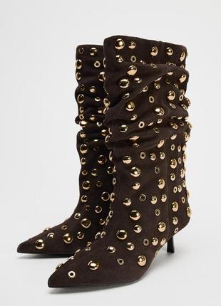 Ботинки замшевые коричневые с люверсами zara new