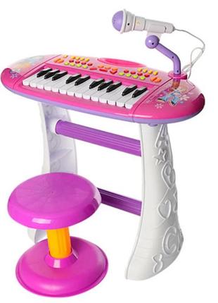 Синтезатор дитячий limo toy з караоке на 24 клавішами на ніжках зі стільчиком та мікрофоном рожевий (bb383bd)