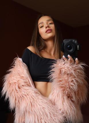 Коротка еко шуба , пухнаста шуба з лами, ніжний колір пудра, розмір s. m. l . xl, xxl