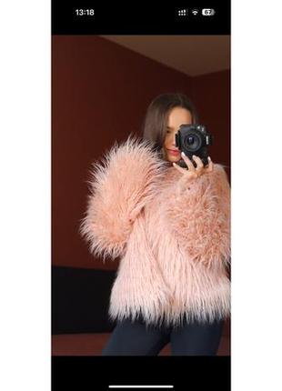 Коротка еко шуба , пухнаста шуба з лами, ніжний колір пудра, розмір s. m. l . xl, xxl