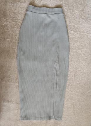 Юбка карандаш в рубчик,миди с разрезом