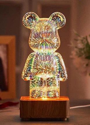 3d нічник світильник ведмедик феєрверк, нічник bearbrick вт7054