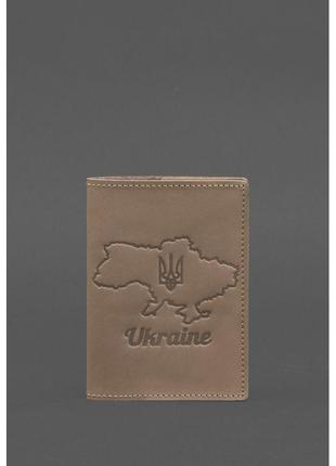 Кожаная обложка для паспорта с картой украины светло-бежевая crazy horse