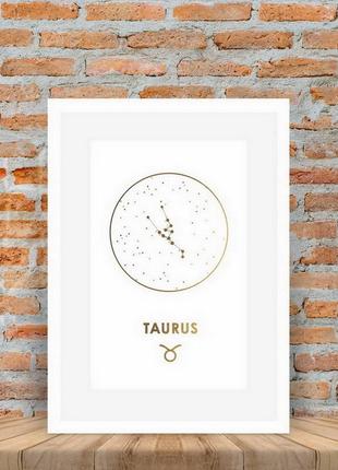 Постер "зодиак: телец" фольгированный а3, белый-золотой, а3, английский