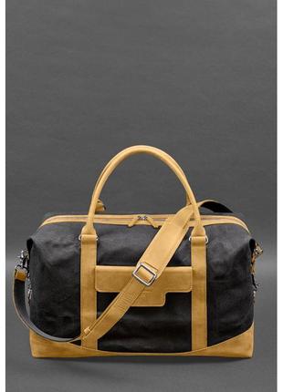 Дорожная сумка из канваса и натуральной желтой кожи  crazy horse