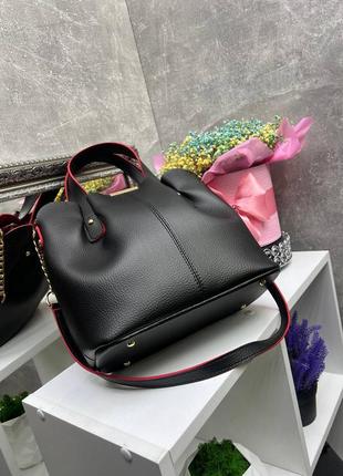 Женская стильная и качественная сумка из искусственной кожи черная6 фото
