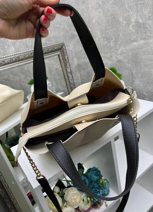 Женская стильная и качественная сумка из искусственной кожи черная7 фото