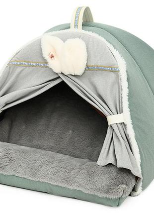 Лежак будиночок для котів hoopet hy-w2490 green-gray s