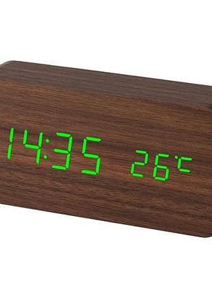 Электронные часы vst-862-4, с датчиком температуры, будильник, питание от usb. цвет: коричневый-зеленый