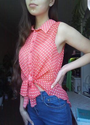 Легка блузка на зав'язці, сорочка в горох, легка сорочка, літня блузка на ґудзиках, сорочка на танці